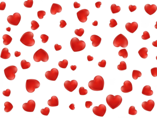 Scattered red hearts isolated on transparent background isolated on white background