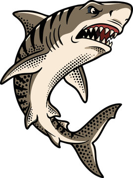 Clean Simple Tiger  Shark Vector Classic American Traditional Shark Flash Design Tattoos, Stipple Dot Shading Sharks SVG. Also see Great White, Tiger Shark, Mako Sharks. Cricut crafts Vinyl cutter