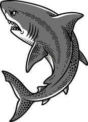 Naklejka premium Clean Simple Vector Classic American Traditional Great White Shark Flash Design Tattoos, Stipple Dot Shading Sharks SVG. Also see Great White, Tiger Shark, Mako Sharks. Vinyl Cricut Cutters