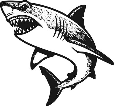 Clean Simple Vector Classic American Traditional Great White Shark Flash Design Tattoos, Stipple Dot Shading Sharks SVG. Also see Great White, Tiger Shark, Mako Sharks. Vinyl Cricut Cutters