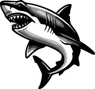 Clean Simple Vector Classic American Traditional Great White Shark Flash Design Tattoos, Stipple Dot Shading Sharks SVG. Also see Great White, Tiger Shark, Mako Sharks. Vinyl Cricut Cutters