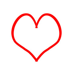 Hand drawn red brush heart shape, doodle heart isolated on transparent background
