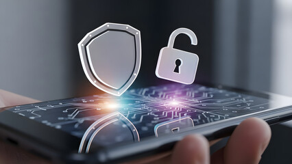 A person holding a tablet with a shield and lock icon displayed on the screen, symbolizing digital security in a modern setting.
