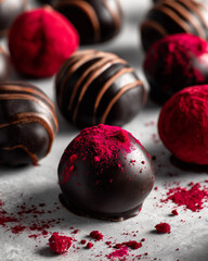 Dark Chocolate Truffles Dusted with Pink Raspberry Powder 