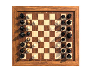  Top-Down Chessboard with Black and White Pieces in Mid-Game, Isolated on White Background PNG