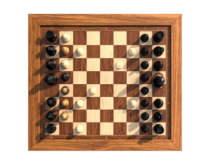  Top-Down Chessboard with Black and White Pieces in Mid-Game, Isolated on White Background PNG