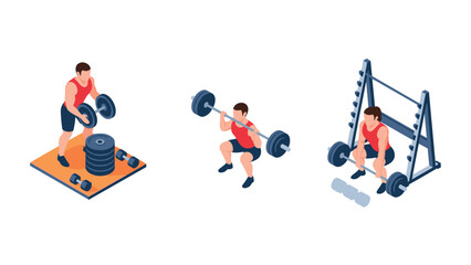 Isometric gym workout: weightlifting and squat training scene