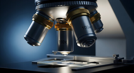 Fototapeta premium Close-up of a Modern Microscope in a Laboratory Setting.