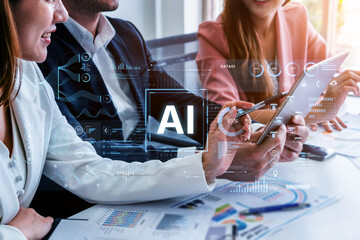 A futuristic AI dashboard for business intelligence. This platform showcases advanced data analytics, processing complex information into visual charts and graphs for strategic insights. Fermion