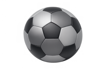 Soccer ball design with classic black and white hexagon and pentagon patterns for sports equipment, transparent background