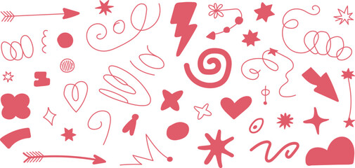 Obraz premium Collection of red doodle hearts and decorative shapes