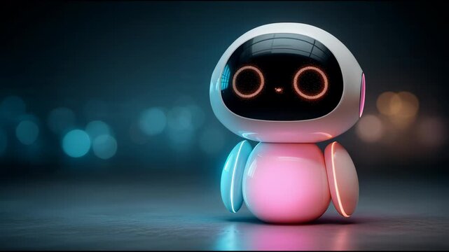 Cute Robot Character with Glowing Lights.