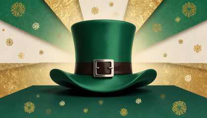 Festive green leprechaun hat with golden rays for St. Patrick's Day  