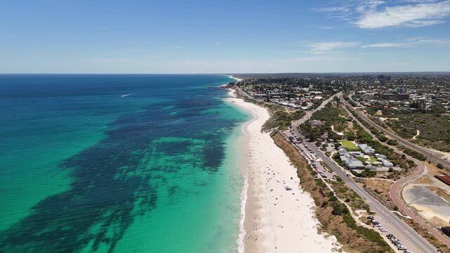 Swanbourne Beach, Perth, Western Australia &ndash; 4K Aerial Drone Footage of White Sand Beach, Turquoise Ocean, Coastal Residental Suburb, Shoreline, Clear Water, Indian Ocean Coast, Nearby Cottesloe Beach