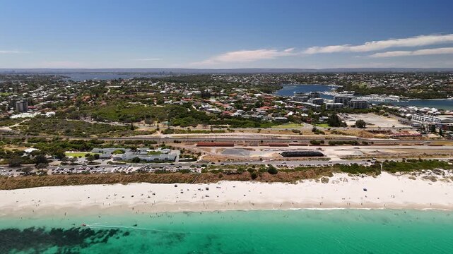 Swanbourne Beach, Perth, Western Australia &ndash; 4K Aerial Drone Footage of White Sand Beach, Turquoise Ocean, Coastal Residental Suburb, Shoreline, Clear Water, Indian Ocean Coast, Nearby Cottesloe Beach