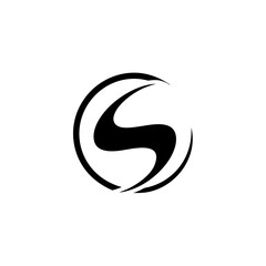 Fototapeta premium Black stylized letter s within a black circle suitable for minimalistic branding, logo design, typography, monogram, and graphic elements.