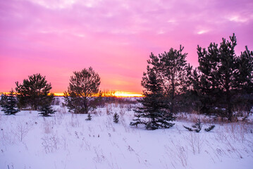 Winter sunset on the prairie