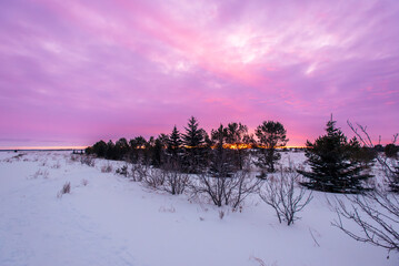 Winter sunset on the prairie