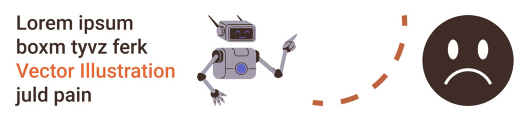 Fototapeta premium Artificial intelligence, emotions, communication, human-robot interaction, technology integration, emotional interpretation. A robot gestures to a sad face symbol. Artificial intelligence