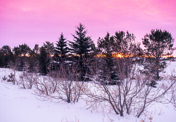 Winter sunset on the prairie