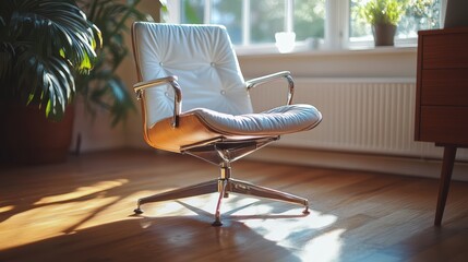 Smartphone next to office chair in sunlight 