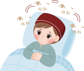 kid awake in bed having insomnia