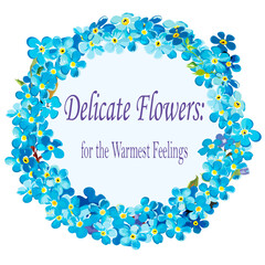 a wreath of blue flowers with an inscription