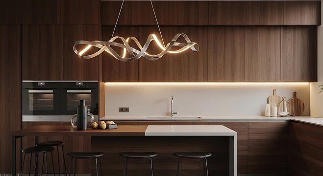 Cuisine &eacute;l&eacute;gante avec lumi&egrave;re chaude