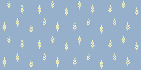 Seamless minimal wheat sprout pattern with soft blue tones