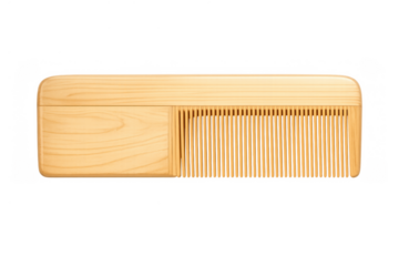 Wooden comb featuring fine teeth for gentle hair care, highlighting natural, sustainable, and eco-friendly grooming accessories. Transparent background