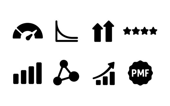 Collection of business and finance icons representing growth, performance, and data analysis
