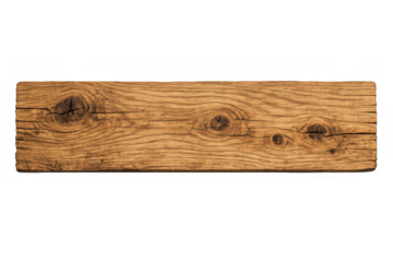 Rustic wooden plank with rough texture and knots, natural brown timber board for message banner or sign