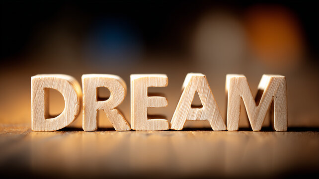 Wooden letters spelling the word dream as a symbol of ambition personal goals and future aspirations.
 - Powered by Adobe