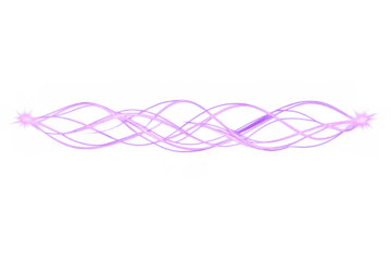 Purple glowing light flow with abstract wavy energy lines and sparkling tips on transparent background