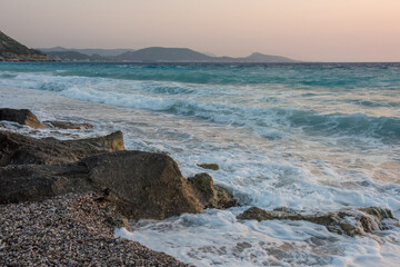Aegean sea sunset beach sea Rhodes, Greece