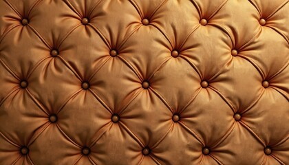 Fototapeta premium Closeup view of caramel colored diamond quilted fabric texture. The stitched textile features rows of tufted buttons creating a soft plush surface perfect for upholstery or decor.