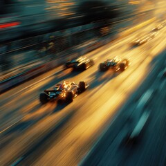 Obraz premium Racing cars speed sunset city