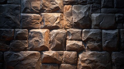 Fototapeta premium Medieval Castle Interior Wall With Rough Stone Texture Illuminated by Cinematic Lighting