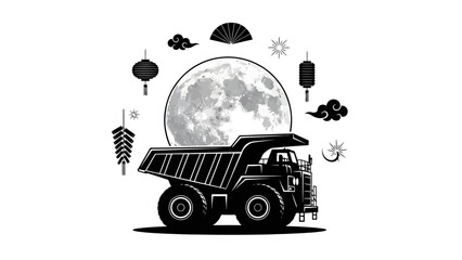 Dump Truck in Urban Environment, Graphic Art Illustration
