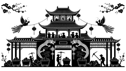 Cultural Festival Celebration, Traditional Chinese Architecture, Urban Setting, Illustration, Vibrant Environment, Artistic View, Heritage Theme