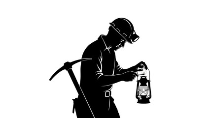 Miner Holding Lantern in Underground Setting, Illustration of Labor and Exploration