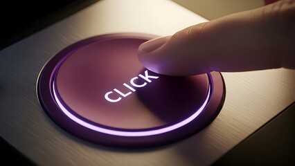 Purple Click Button Pressed by Finger.