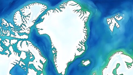 Arctic Ocean Greenland Canada map with sea depth.