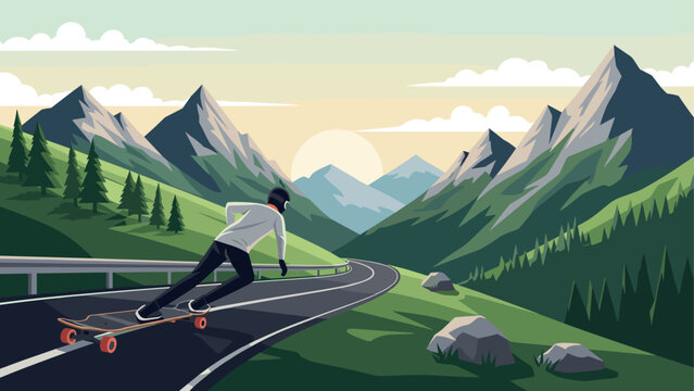Sunset longboarding adventure on mountain highway