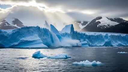 glaciers melting iceberg in cold arctic ocean.