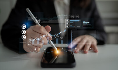 High-tech data visualization dashboard for analytics and performance tracking, including data visualization, trend, data report, and data chart. Latch