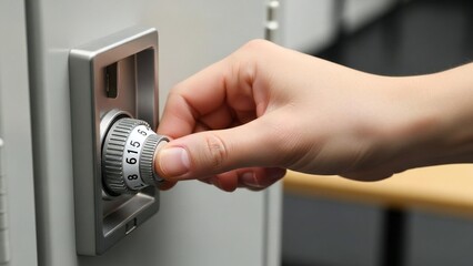Operating a secure combination lock, precisely turning the dial to input a numerical password