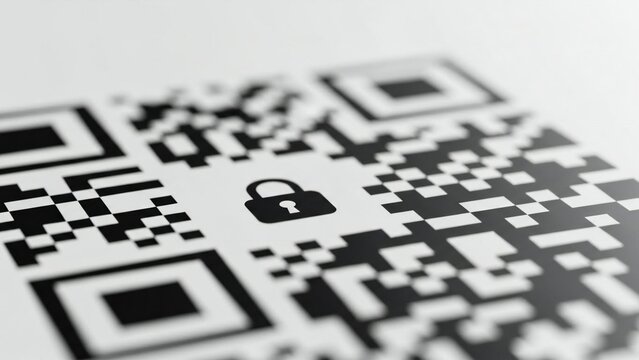 Close-up of a QR code graphic representing digital data access and password protection in a cyber environment. - Powered by Adobe
