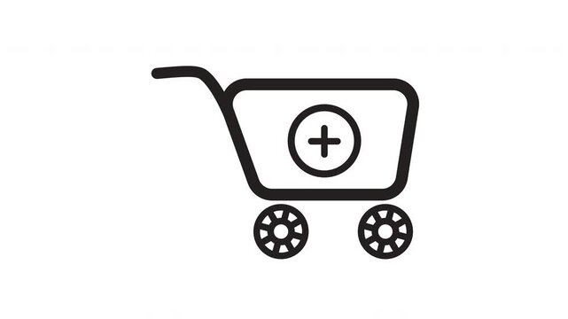 Line art shopping cart icon with a plus sign, perfect for adding items to a virtual shopping cart. Ecommerce websites, apps, design.
