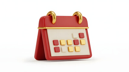 3D Render of a Red Desk Calendar Icon on White Background.